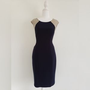NEW! Xscape navy dress beaded illusion size 4